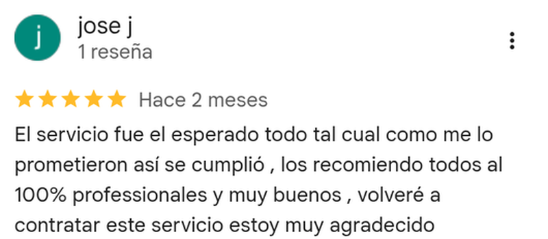 Reseña de jose j en Google